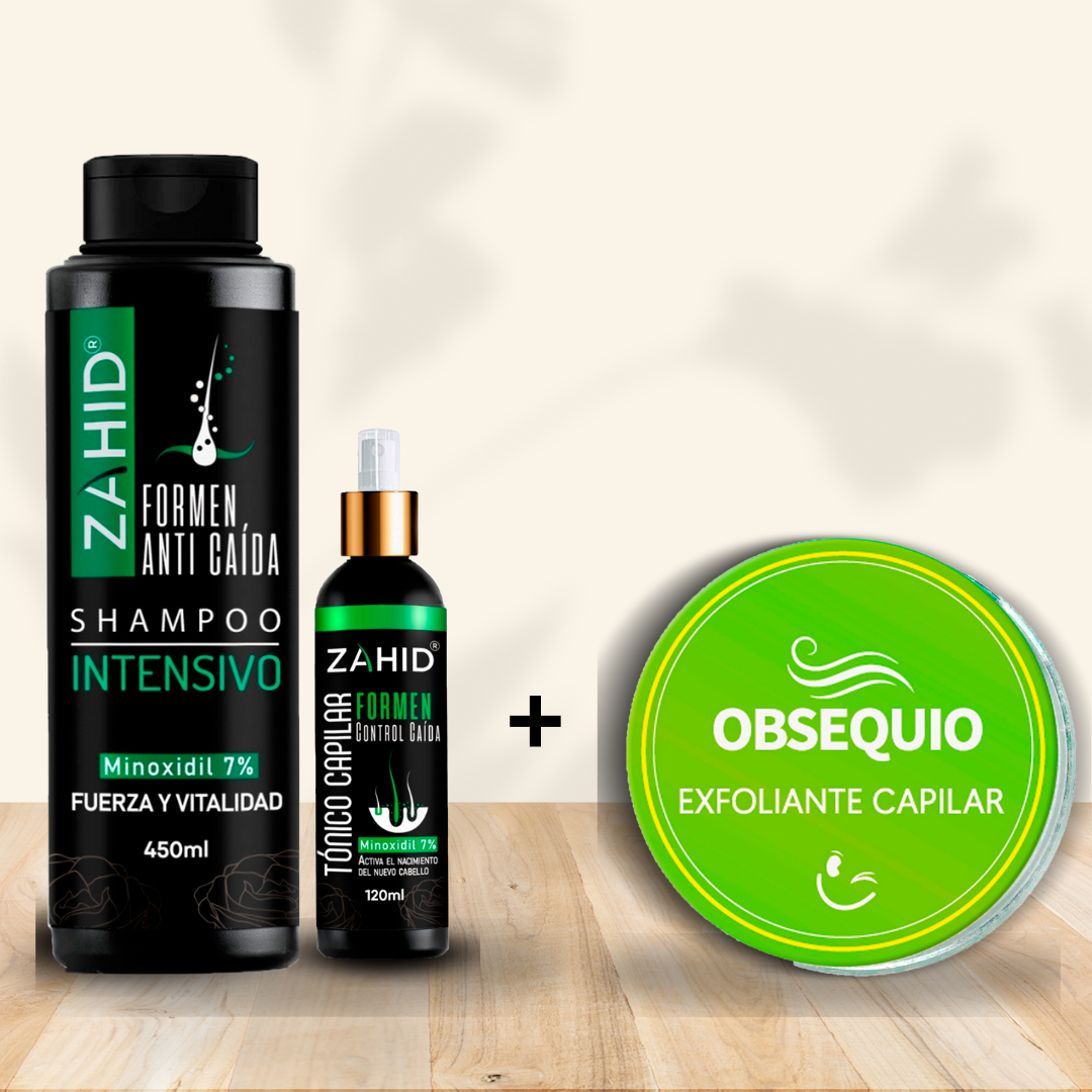 Kit Anticaída Completo – Shampoo, Tónico y Exfoliante con Minoxidil 7%