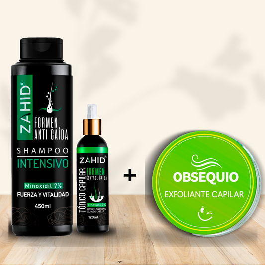 Kit Anticaída Completo – Shampoo, Tónico y Exfoliante con Minoxidil 7%
